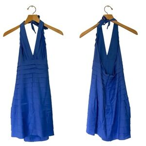 BCBGMAXAZRIA Blue Babydoll Bandage Y2K Tiered Halter Dress Sz 8 Coquette Formal